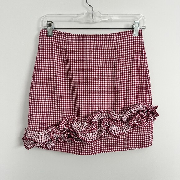 Lovers + Friends Ballard Gingham Plaid Ruffle Mini Skirt Sz XS - Picture 2 of 8